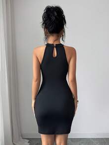 Balvessa Women's Solid Color Ruffle Waist Bodycon Elegant Sexy Dress Night Out Black Summer - Black - View 2