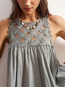 Bohemela Women's Solid Color Lace Ruffle Casual Versatile Daily Wear Top - Grey - View 7