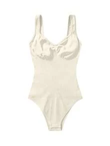 Sweetra Bộ đồ liền thân tập yoga co giãn cao không đường may có áo ngực đệm tích hợp - Màu be - Xem 7