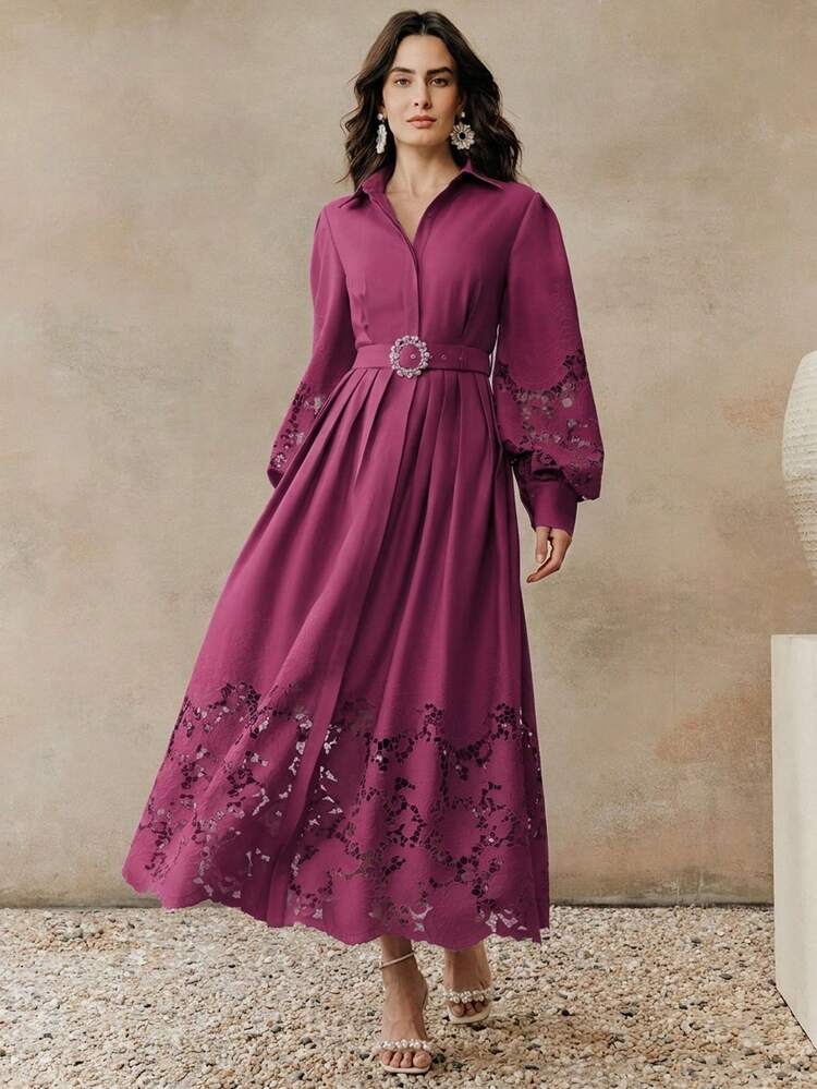 Women's New Fashionable Elegant Valentine's Day, Women's Day, Mother's Day, Birthday Date Hollow Embroidery Light Green Shirt Dress