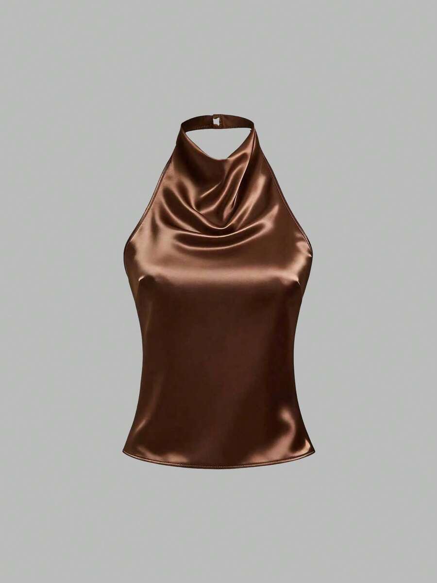 SHEIN Sweetro Backless Tie Strap Sleeveless Minimalist Design Summer Camisole - Brown - View 1
