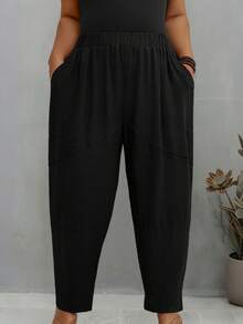 EMERY ROSE Pantalones casuales de unicolor talla grande - Negro - Ver 5