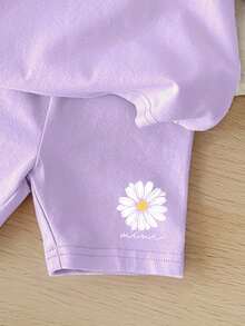 Happikins ModeFlare Wear Floral, Baby Girl Casual Simple Flower Pattern Short Sleeve Shorts Set, Suitable For Summer - Mauve Purple - View 4