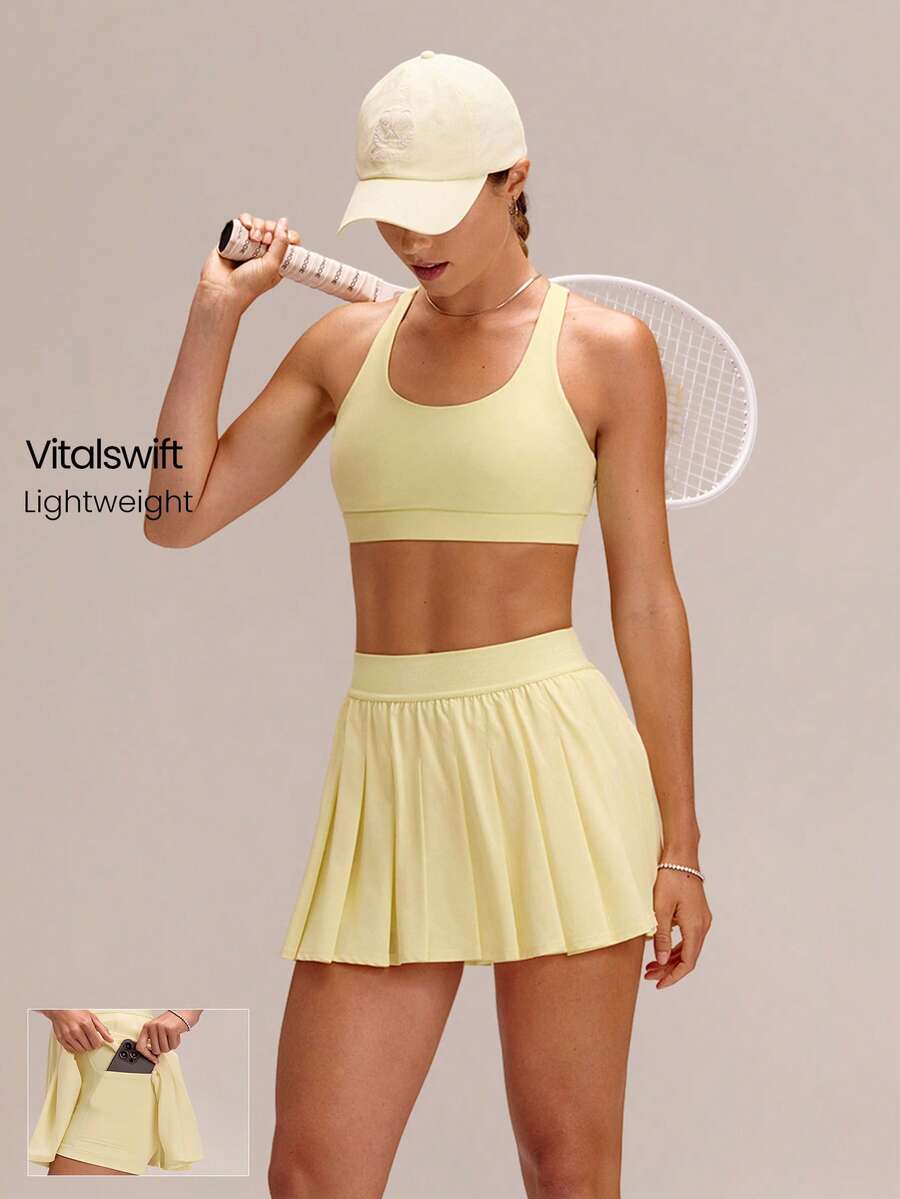 GLOWMODE VitalSwift CourtFlow Quick-Dry Sweat-Wicking UPF50+ Sunburst Pleated Mini Tennis Skirt With Built-In Shorts Side Pockets Tennis Ball Mesh Pocket Summer Golf Tennis Daily Casual Wear - Yellow - View 1