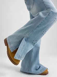 Manfinity Roghcode Plus Size Men's Rhinestone Embellished Pocket Casual Jeans - Light Wash - View 5