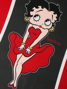 Slaydiva Betty Boop x SHEIN 2026春夏新款大码女装基本款休闲可爱黑红撞色V领宽松落肩超大短款连衣裙，卡通印花，适合假日穿着 - 彩色 - 查看 7