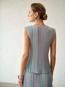 MOTF PREMIUM Maglia lavorata a maglia a righe sfumate arcobaleno - Viola - Visualizzare 3