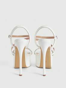 CUCCOO LuxiPop Sandalias de tacón alto para mujer, sandalias blancas con tiras de diamantes, suelas gruesas de tacón alto, uso para fiestas de moda, estilo de fiesta en discoteca, adecuado para primavera y verano, temporada de vacaciones estilo 2000, ambiente de vacaciones, ropa de verano, artículos esenciales de viaje - Blanco - Ver 6