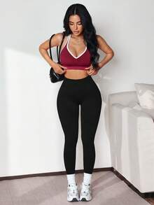 Slayform Áo ngực thể thao nữ mùa hè có viền nhún, không lưng, kiểu racerback - Hồng - Xem 7