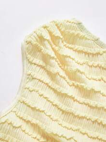 SHEIN Teen Girls Cream Yellow Textured Ruched Asymmetric Shoulder Bodycon Mini Dress, Summer Vacation - Yellow - View 4