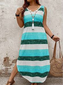 SHEIN PETITE Plus Size Women's Casual Striped Dress, Spring/Summer - Multicolor - View 5