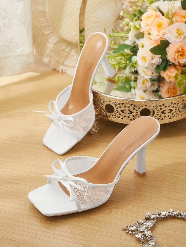 CUCCOO HITCHD Women's Elegant Commuter Lace Bow Decor Heeled Sandals Valentine's Day Elegant Shoes Wedding Shoes Spring Shoes Bride Shoes