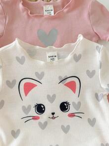 4件套新生女宝宝可爱休闲针织爱心图案家居服套装 - 粉色 - 查看 7