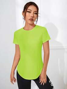Easithlete T-shirt de sport à manches courtes de couleur unie, pour l'été. Chemises de gym pour femmes - Vert - Voir 3