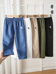 SHEIN Kids 5pcs/Set Young Boy Casual Academy Style Solid Color Button&Pockets Loose Comfortable Long Pants,Versatile Summer Outdoors,School,Home Wear - Multicolor - View 6