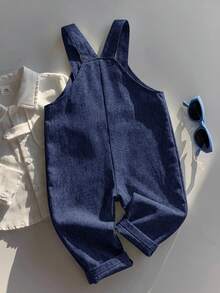 SHEIN Baby Boy Casual Cute Versatile Striped Cartoon Bear Pattern Bib Jumpsuit - Navy Blue - View 2