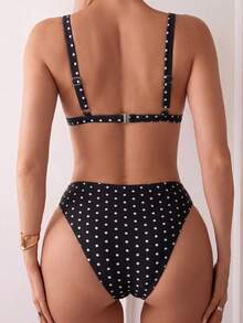 SHEIN Swim Mod Bộ bikini chấm bi trắng trên nền đen thời trang, gợi cảm và tôn dáng cho mùa Xuân/Hè 2026, hoàn hảo cho kỳ nghỉ biển. - Đen và trắng - Xem 2