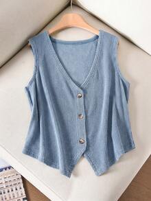 CosyJoli Blusa informal de talla grande para mujer con cuello en V y botones delanteros - Celeste - Ver 3