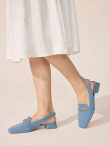 CUCCOO BASICS Sandalias planas con decoración de cadena de moda para mujer CUCCOO - Azul cielo 1 - Ver 5