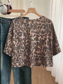 Comfortcana Große Größen Casual & Homewear Leoparden Muster Loose T-Shirt, Große Größen Weiter Ausschnitt T-Shirt, Sommer - Verschiedenfarbig - Übersicht 2
