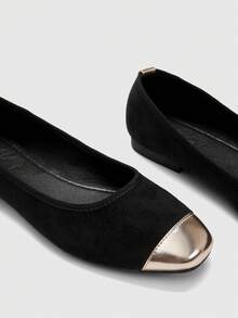 CUCCOO BIZCHIC Women Shoes Spring And Autumn Splicing Square Toe Flat Bottom, Simple Suede Shoes Commuting Shopping - Black - View 5