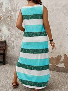 SHEIN PETITE Plus Size Women's Casual Striped Dress, Spring/Summer - Multicolor - View 2