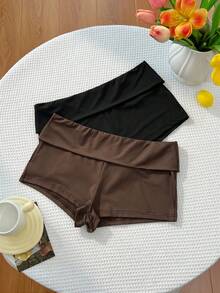 SHEIN Sweetro Quần short ngắn cạp bèo, kiểu dáng cơ bản, quần casual mùa xuân/hè thích hợp cho kỳ nghỉ. - Nhiều màu - Xem 2