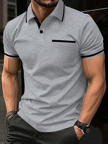 Manfinity Homme Áo polo nam tay ngắn cỡ lớn, phù hợp cho công sở và hoạt động ngoài trời. - Xám - Xem 1