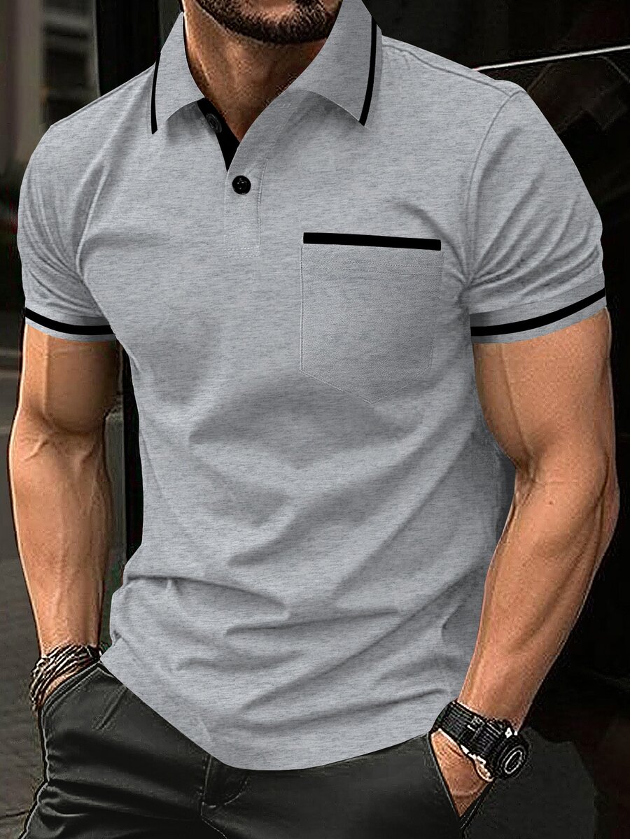 Manfinity Homme Áo polo nam tay ngắn cỡ lớn, phù hợp cho công sở và hoạt động ngoài trời. - Xám - Xem 1