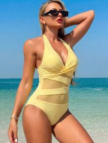 Swim Vcay Bộ đồ bơi liền thân nữ mùa xuân/hè 2026 mới, đồ bơi thanh lịch, thoải mái dành cho kỳ nghỉ biển. - Màu vàng - Xem 4