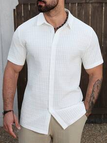 VENTUSAIL Men's White Summer Casual Short Sleeve Shirt,Loose Fit Textured Button Up,Suitable For Vacation Holiday,Daily Wear,Old Money Style Gift For Boyfriend - White - View 3