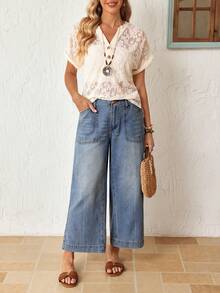 EMERY ROSE Jeans sueltos con bolsillos y cremallera, versátiles para mujer - Azul - Ver 8