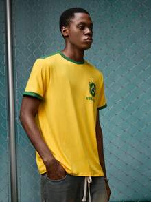 EVRINFINITE Men's Brazil 10 Numeral & Letter Print Striped T-Shirt - Yellow - View 8