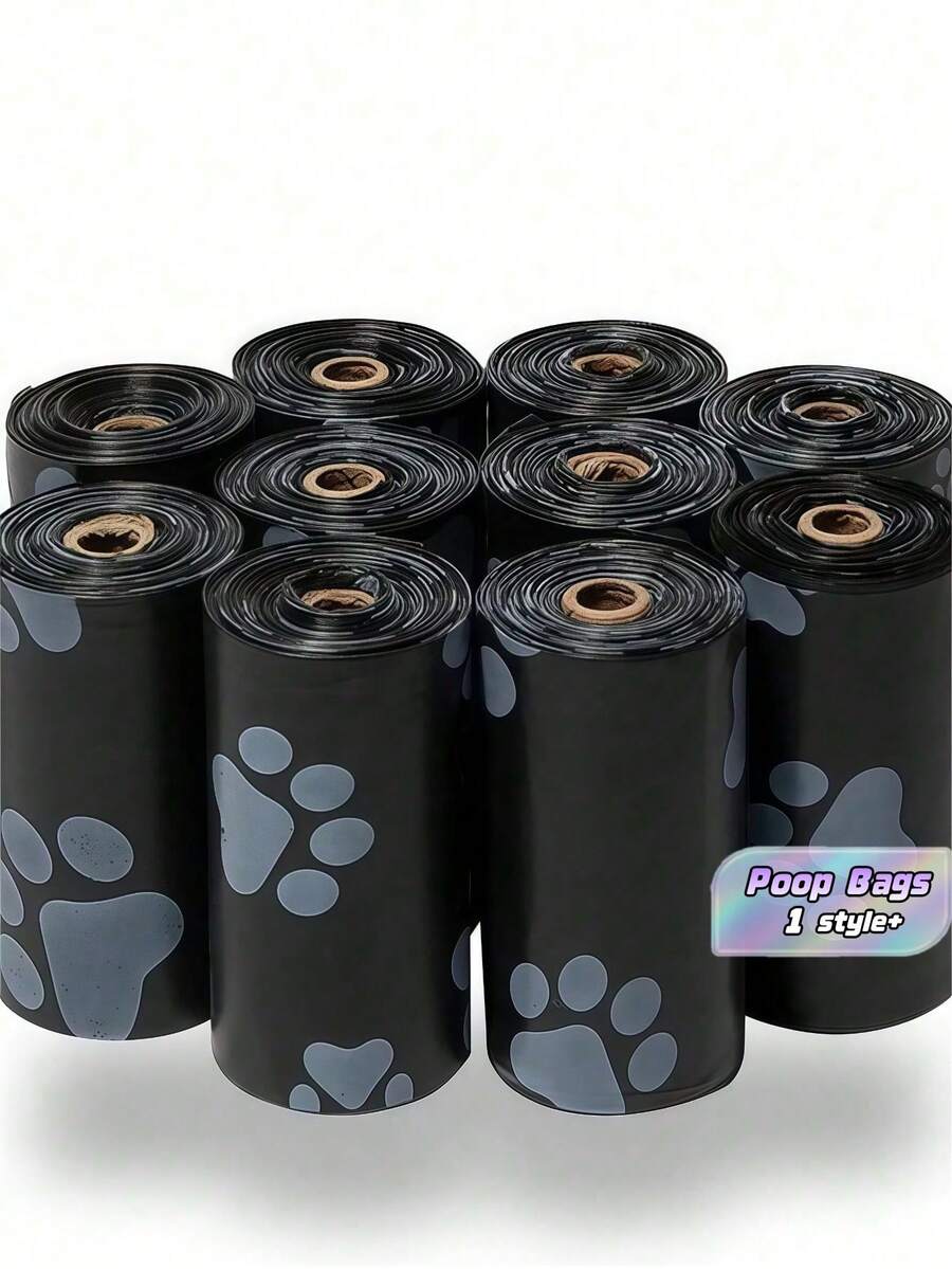 SHEIN Extra Thick Dog Poop Bags - Leak Proof & Waste-Free Pet Waste Bags For Outdoor Adventures, Camping & Travel (Convenient & Portable For Dog Owners, Random Roll Core Does Not Affect Quality) - Black - View 1