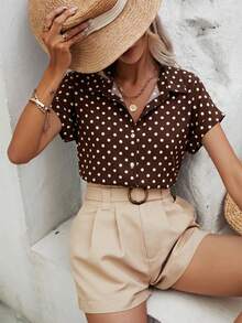 SHEIN Frenchy Áo kiểu dáng giản dị, tối giản, họa tiết chấm bi trắng cổ điển, phù hợp cho mùa xuân/hè, dễ phối đồ. - Nhiều màu - Xem 3