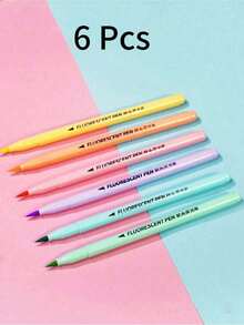 Set de 6 piezas de brochas suaves para resaltador, Set de rotuladores de tono rosa, Resaltadores para colorear, Pluma de caligrafía de vuelta a la escuela - Multicolor - Ver 7