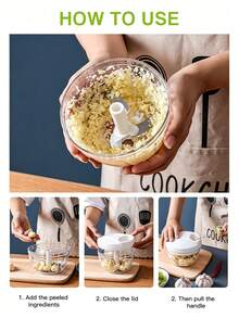 1pc Kitchen Vegetable Chopper,Multi-Functional Manual Food Processor Vegetable Chopper, Portable Hand Pull String Garlic Mincer Onion Cutter For Veggies, Ginger, Fruits, Nuts, Herbs, Etc., (500ml, 900ml Two Sizes Available)White, Christmas - White - View 4