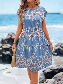 Sylviya Women's Casual Floral Print Batwing Sleeve Short Dress - Multicolor - View 1