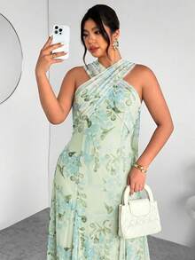 Firerie Plus Size Light Green Summer Elegant Wedding Guest Flower Dress For Women,Comfortable Sheer Flowy Elastic Versatile Casual Vacation Party Beach Dress - Multicolor - View 6