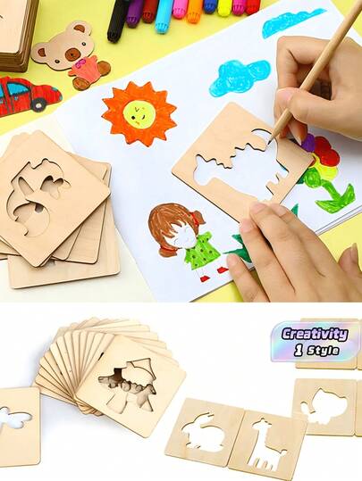 32 piezas Kit de plantilla de pintura de madera, juguete de tablero de pintura, rompecabezas para colorear, juego de manualidades, accesorios de juguetes educativos, decoración, suministros de pintura para el Día de San Valentín, bodas de San Valentín, cumpleaños, regreso a la escuela, útiles escolares