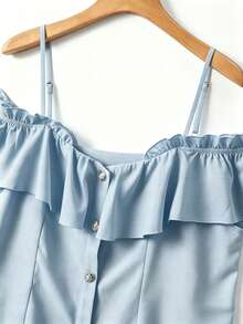 SHEIN LUNE CURVE Elegant Ruffled Off-Shoulder Blouse For Plus Size Women - Blue - View 4