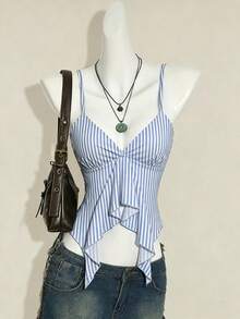SHEIN ICON 女士复古条纹印花吊带背心，适合外出、街头风、机场穿搭、时尚、Y2K风格、海滩度假 - 彩色 - 查看 5