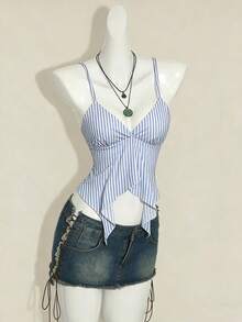 SHEIN ICON 女士复古条纹印花吊带背心，适合外出、街头风、机场穿搭、时尚、Y2K风格、海滩度假 - 彩色 - 查看 7