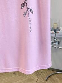 GlowEve Women's Floral Embroidery Faux Pearl Decor Round Neck Camisole - Pink - View 7