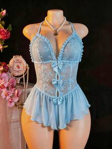 PetitDoll Bộ jumpsuit ren xếp tầng gợi cảm - Màu xanh nhạt - Xem 6