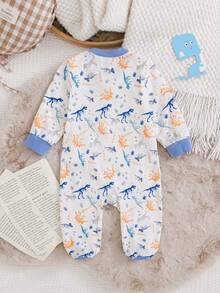 Cozy Pixies Bộ áo liền quần dài tay cổ tròn mềm mại họa tiết khủng long hoạt hình cho bé trai/bé gái sơ sinh, bộ ngủ có khóa kéo bằng sợi tre, quần áo ngủ có khóa kéo cho bé sơ sinh, quần áo trẻ sơ sinh unisex, bộ đồ ngủ ấm áp cho bé trai, túi ngủ in hình khủng long cho bé sơ sinh, bộ đồ ngủ liền thân dài tay mềm mại có chân cho trẻ sơ sinh, thiết kế dễ thương. - Màu xanh lam - Xem 2