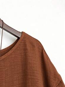 EMERY ROSE Plus Size Women's Solid Color Round Neck Casual Versatile Daily Wear Shirt - Brown - View 3