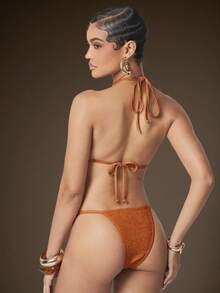 Hauture Bottom de bikini de punto brillante - Marrón - Ver 5