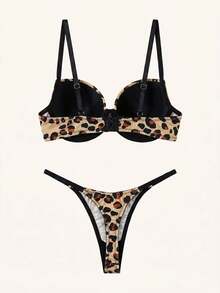 Chillnights Conjunto de lencería de sujetador con aros y braguita con estampado de leopardo - Multicolor - Ver 2