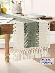 1PC Boho Table Runner Macrame Table Runners For Home Decor ,Cream & Gray Macrame Table Runner With Tassels For Boho Dining Bedroom Decor Rustic Bridal Shower,Farmhouse Rustic Table Runner,Place Mat, Valentine's Day Decoration, Gift Decor, Wedding Decor, (Multiple Sizes Available) - multicolor - View 1